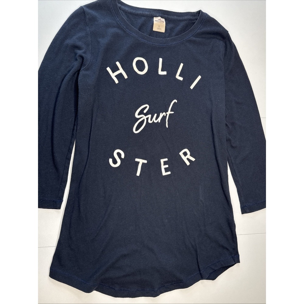 Hollister Womens Large Black 3/4 Sleeve Graphic Tee Scoop Neck Casual T-Shirt L